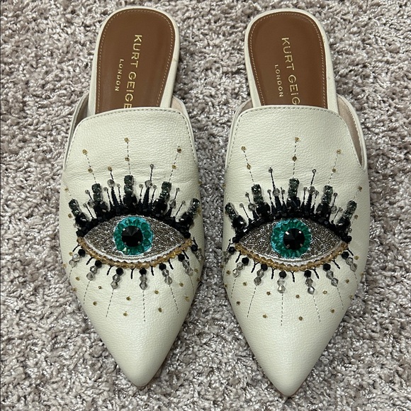 Kurt Geiger Cream Olive Eye Mules - Picture 1 of 16
